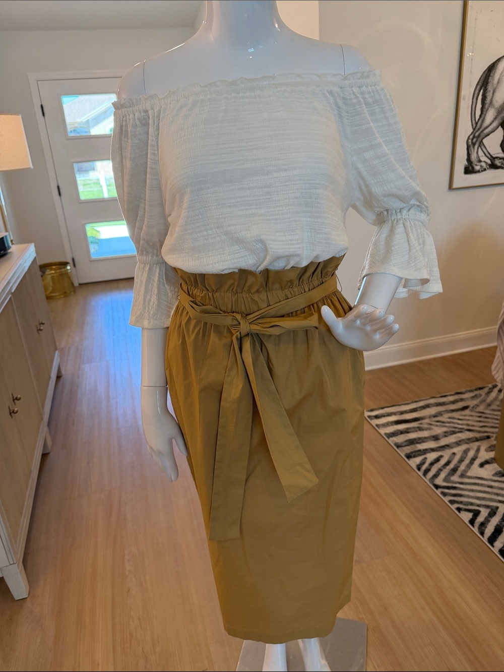 Who What Wear Camel Paperbag Midi Skirt with Self-Tie Belt - Picture 8 of 8